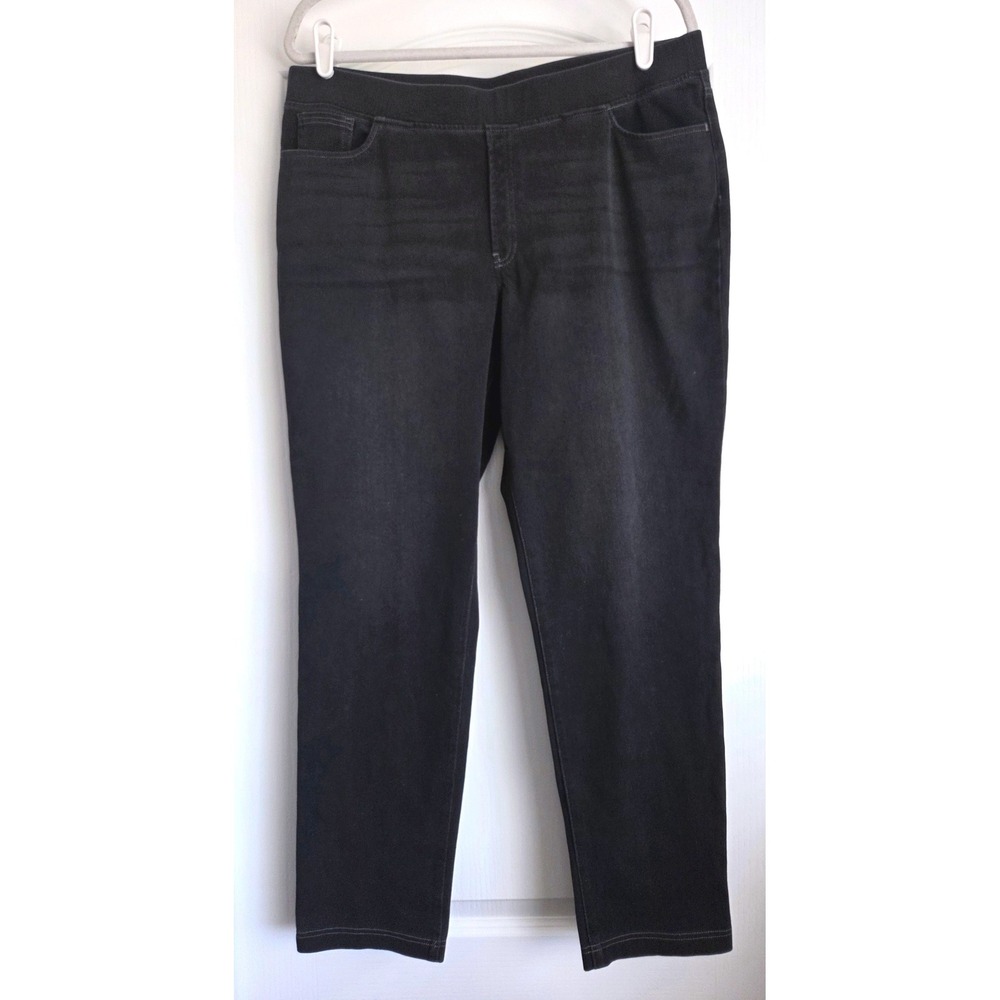Pure J. Jill Black Stretch Denim Pull On 5 Pocket Slim Leg Pants Sz Large
